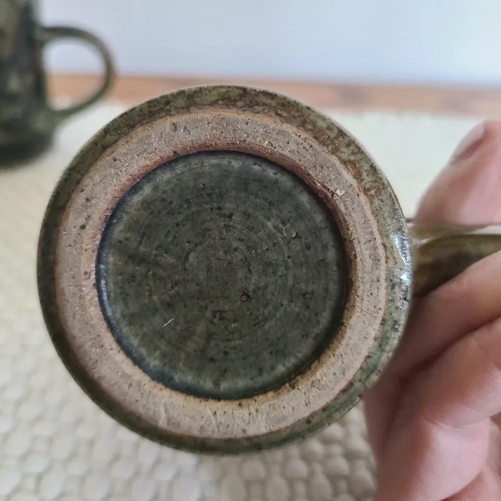 Vintage Handmade Brown Stoneware Glazed Pottery Coffee Mugs Tea Cups Eclectic